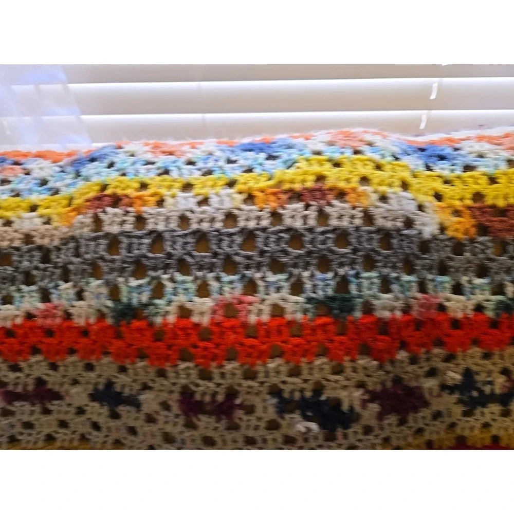 Vtg Crochet Blanket Throw Handmade Granny Stripe Multicolor Boho 56x47 Afghan
